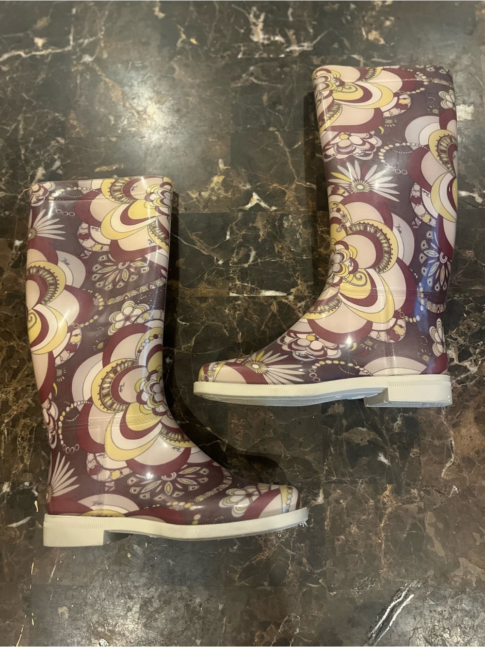 Emilio Pucci Firenze Women's Floral Waterproof Rain Boots Made In Italy
